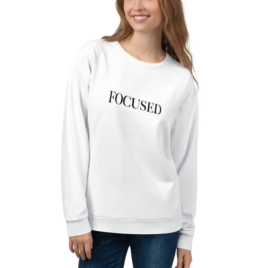 "FOCUSED" in white text (Front) & "Be the energy you want to attract" in white text (Back) - Premium Sweatshirt (Unisex) - EMPOWERED YOU DESIGNS, LLC
