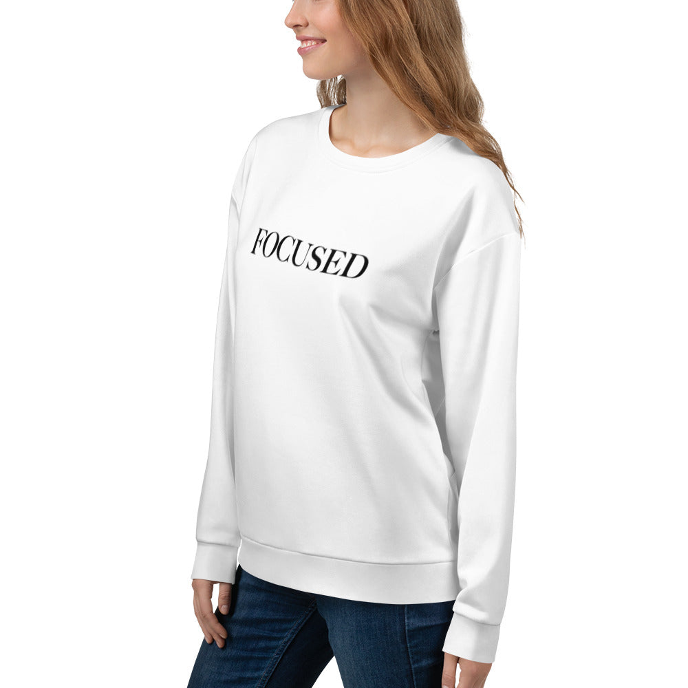 "FOCUSED" in white text (Front) & "Be the energy you want to attract" in white text (Back) - Premium Sweatshirt (Unisex) - EMPOWERED YOU DESIGNS, LLC