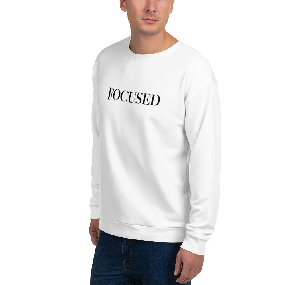"FOCUSED" in white text (Front) & "Be the energy you want to attract" in white text (Back) - Premium Sweatshirt (Unisex) - EMPOWERED YOU DESIGNS, LLC
