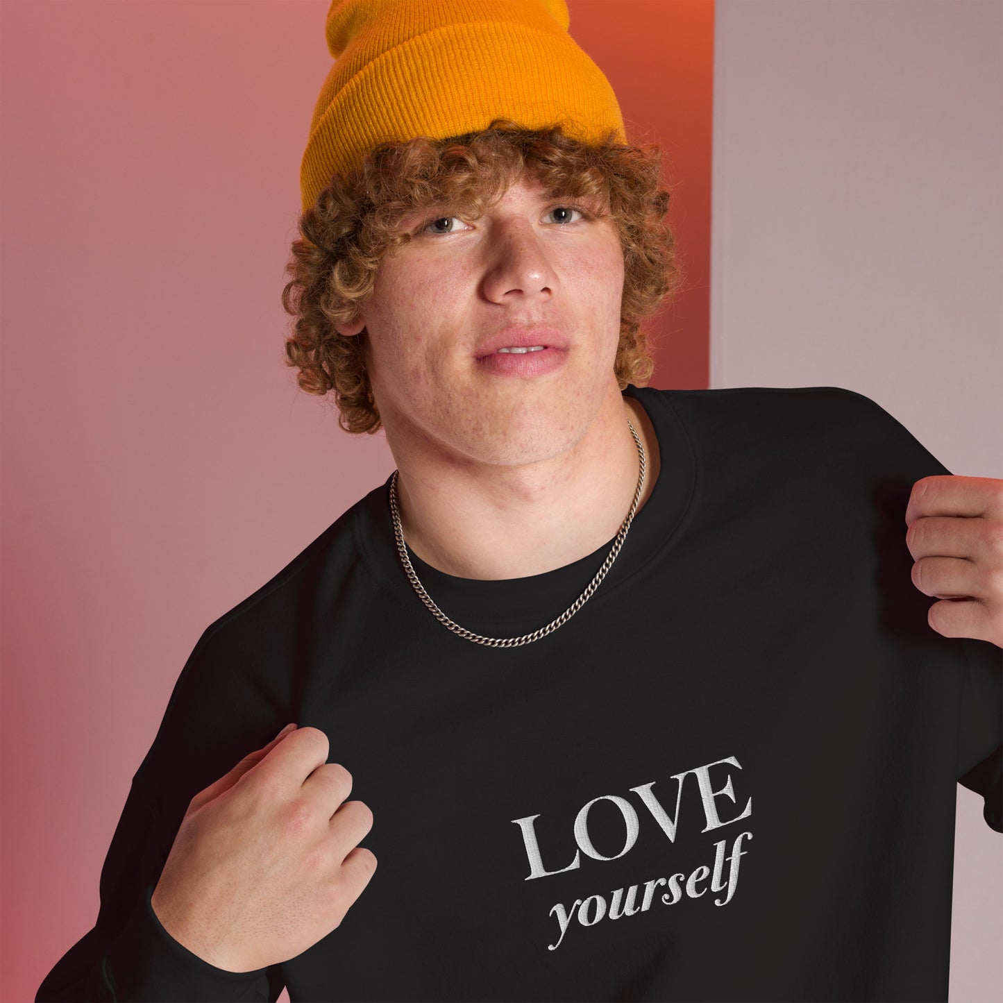 "LOVE yourself" with "you are lovable" (Left Sleeve) Embroidered Sweatshirt - EMPOWERED YOU DESIGNS, LLC