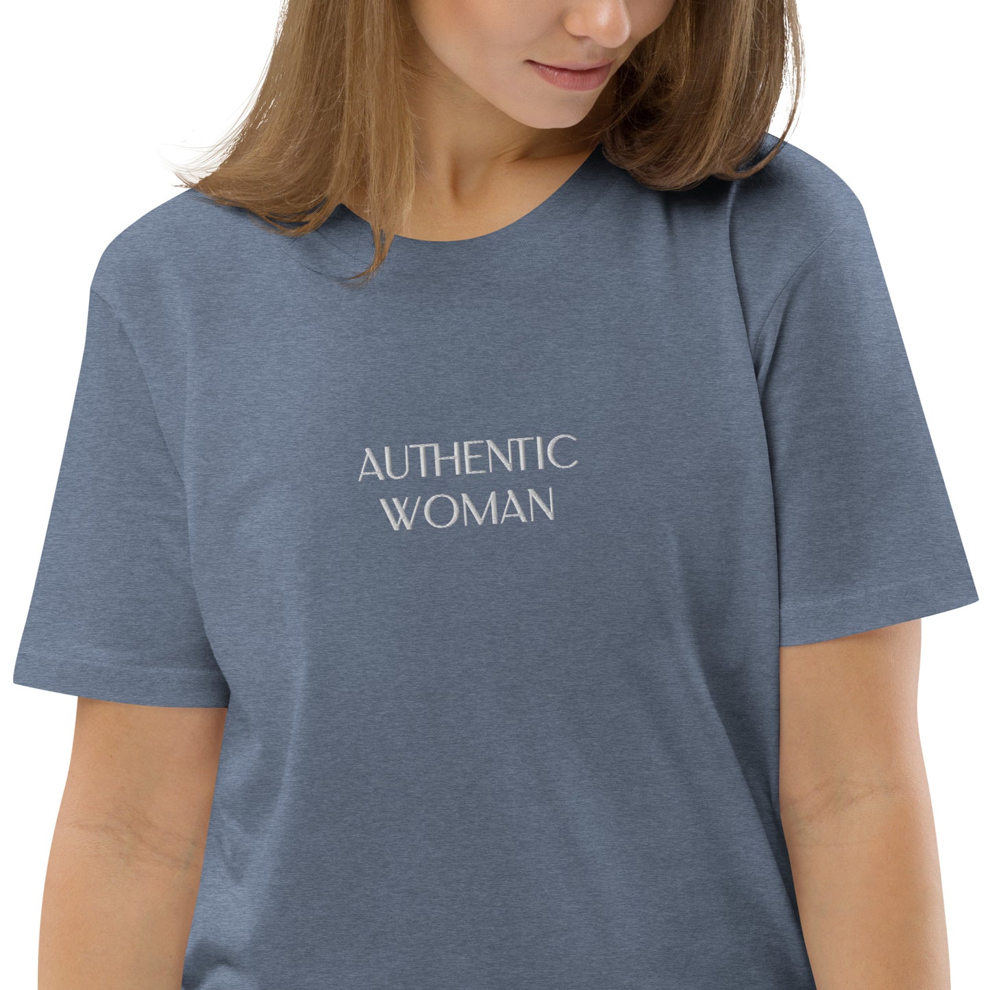"AUTHENTIC WOMAN" Embroidered Organic Cotton T-Shirt - EMPOWERED YOU DESIGNS, LLC