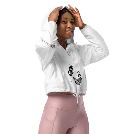 "encourage others" (On sleeves) Women’s Butterfly Cropped Windbreaker - EMPOWERED YOU DESIGNS, LLC