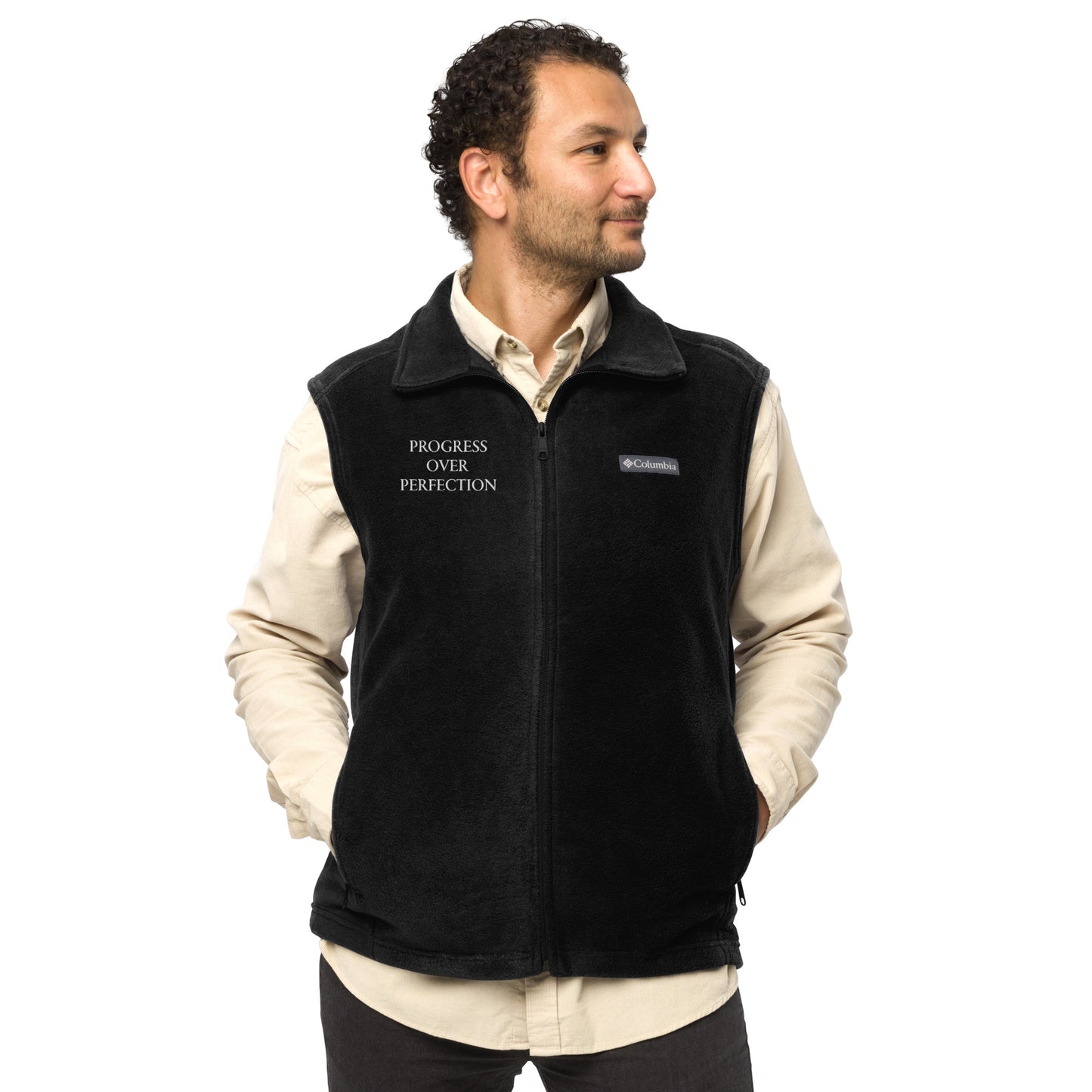 Men’s "PROGRESS OVER PERFECTION" Embroidered Columbia Fleece Vest - EMPOWERED YOU DESIGNS, LLC