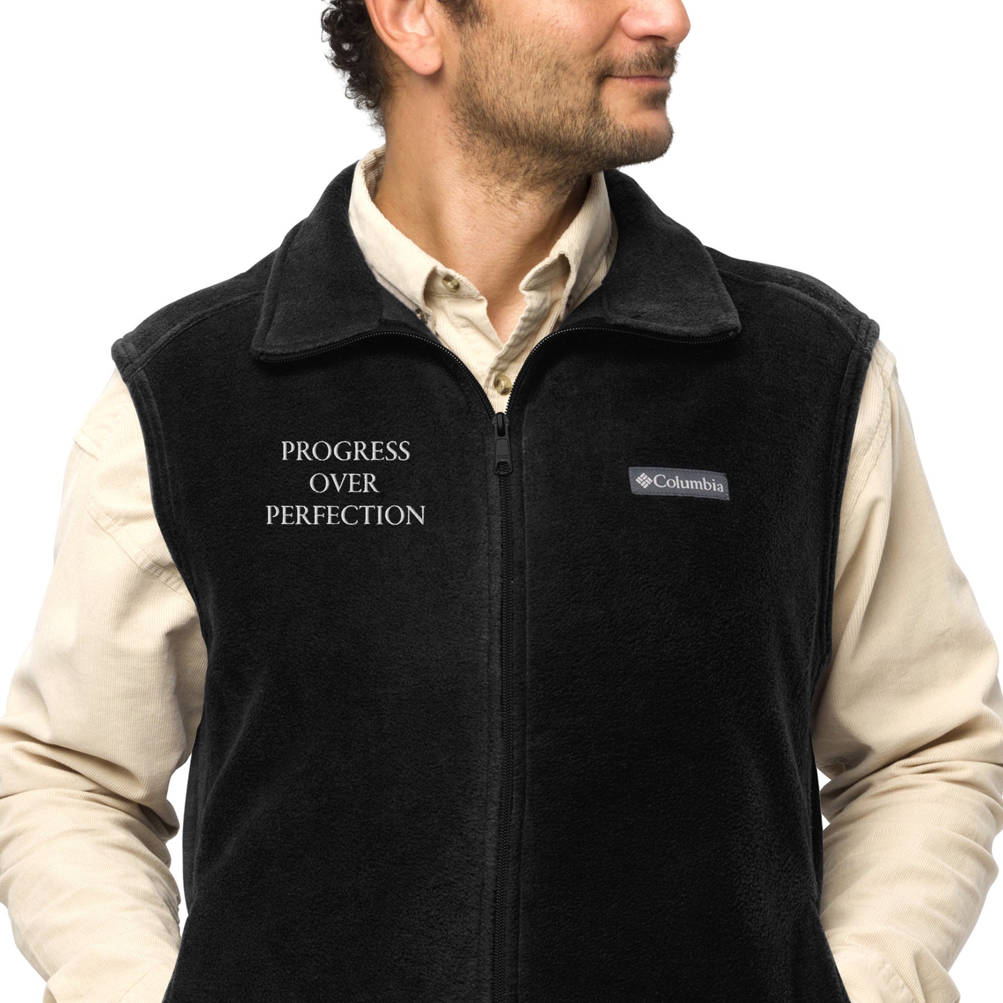 Men’s "PROGRESS OVER PERFECTION" Embroidered Columbia Fleece Vest - EMPOWERED YOU DESIGNS, LLC
