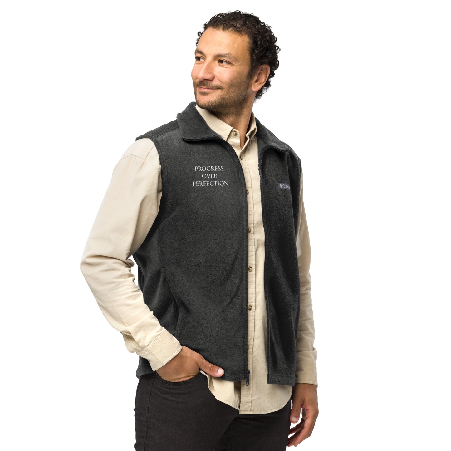 Men’s "PROGRESS OVER PERFECTION" Embroidered Columbia Fleece Vest - EMPOWERED YOU DESIGNS, LLC