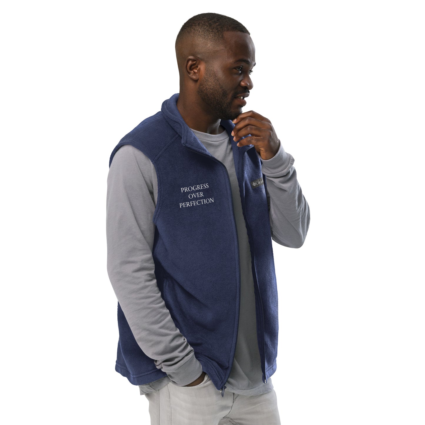 Men’s "PROGRESS OVER PERFECTION" Embroidered Columbia Fleece Vest - EMPOWERED YOU DESIGNS, LLC