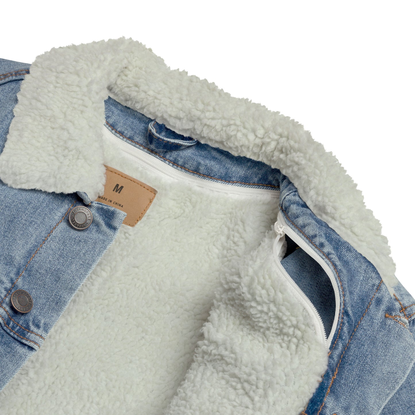 "At peace" with LOVE PEACE JOY (Back) Embroidered Sherpa Blue Denim Jacket (Unisex) - EMPOWERED YOU DESIGNS, LLC