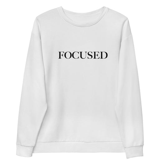 "FOCUSED" in white text (Front) & "Be the energy you want to attract" in white text (Back) - Premium Sweatshirt (Unisex)
