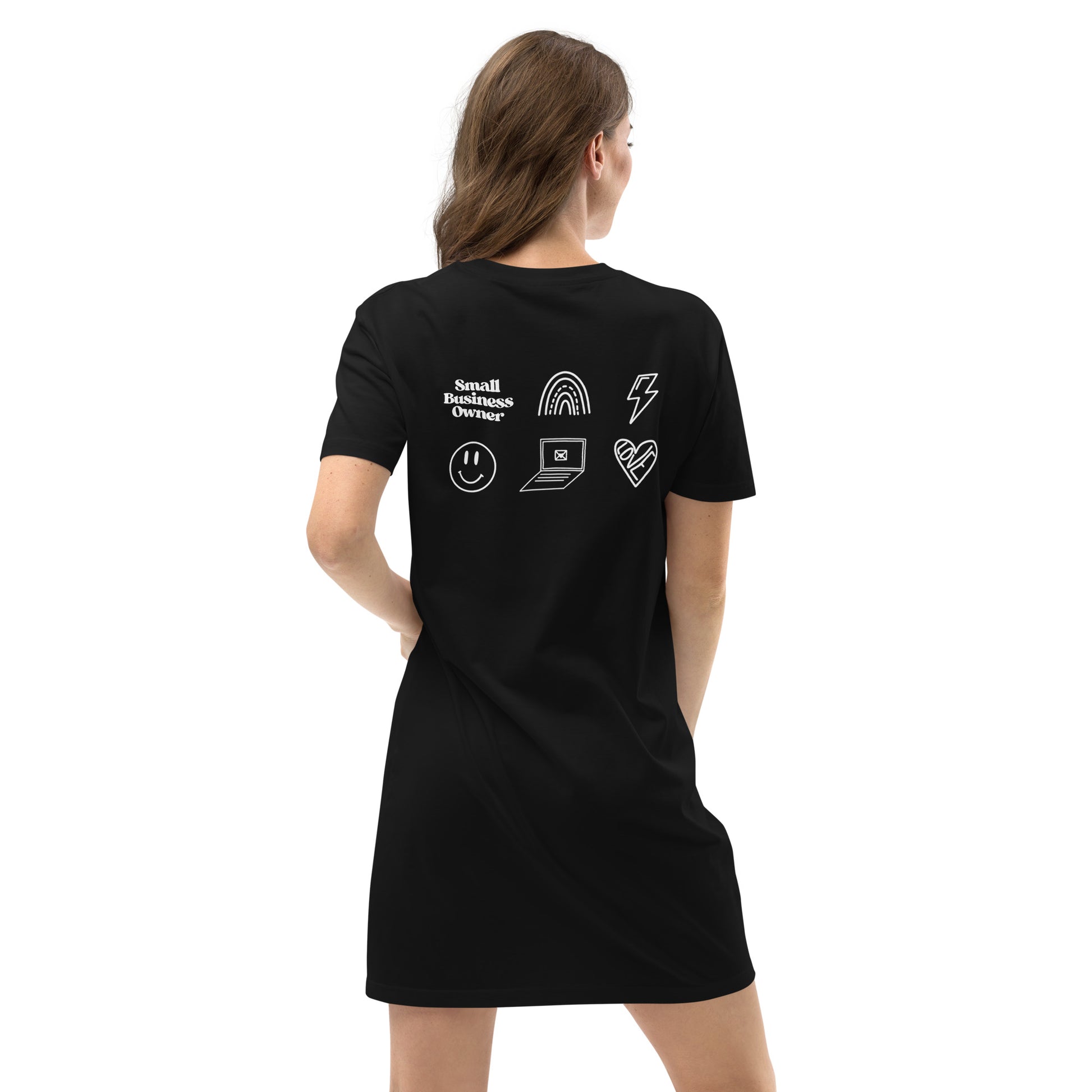 "be inspired & create" with business designs on back - Organic Cotton T-Shirt Dress - EMPOWERED YOU DESIGNS, LLC