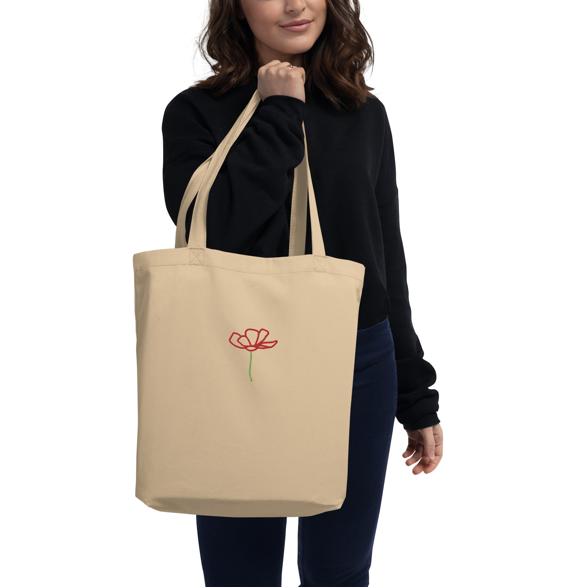 Small Eco Tote Bag embroidered with flower - EMPOWERED YOU DESIGNS, LLC